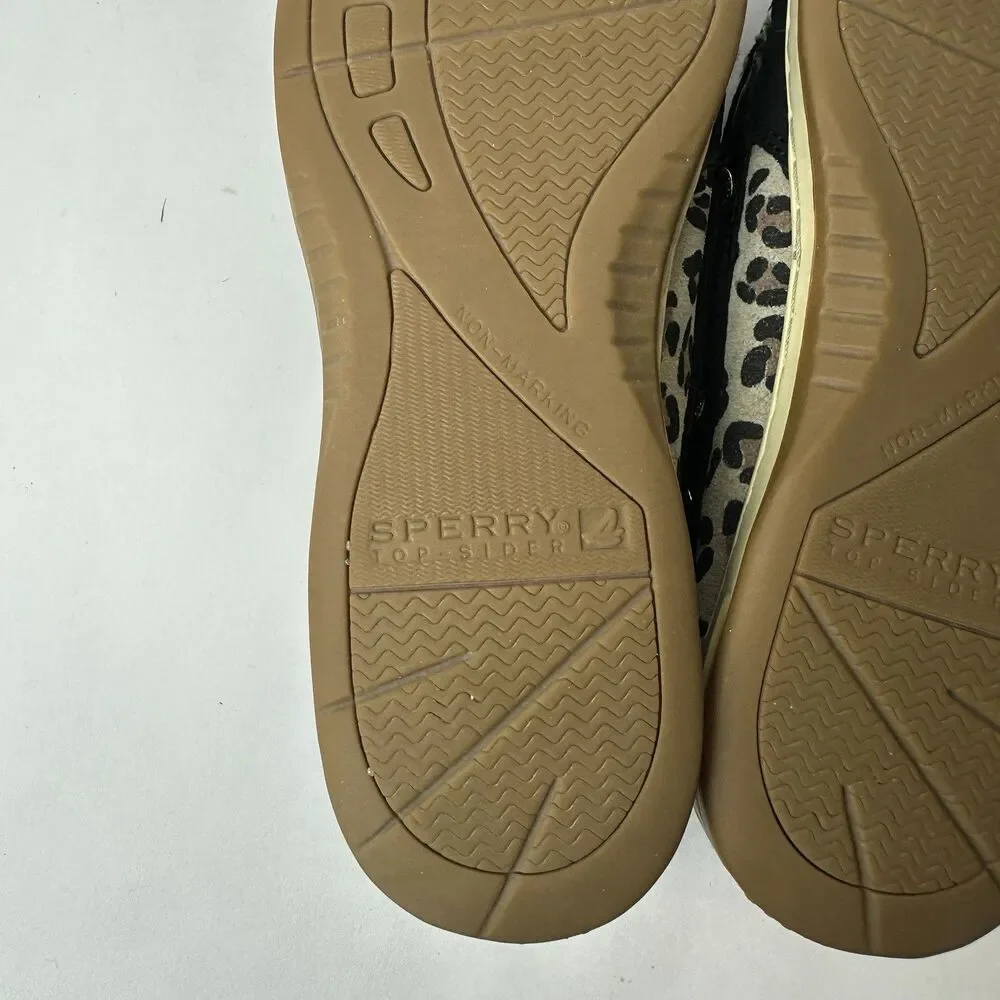 Sperry Top Sider Women Size 10M Black Boat Shoes, Animal Print Leather